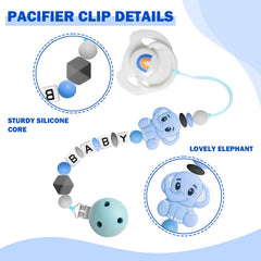 SCOM silicone pacifier clip blue showing odor-free, safe material