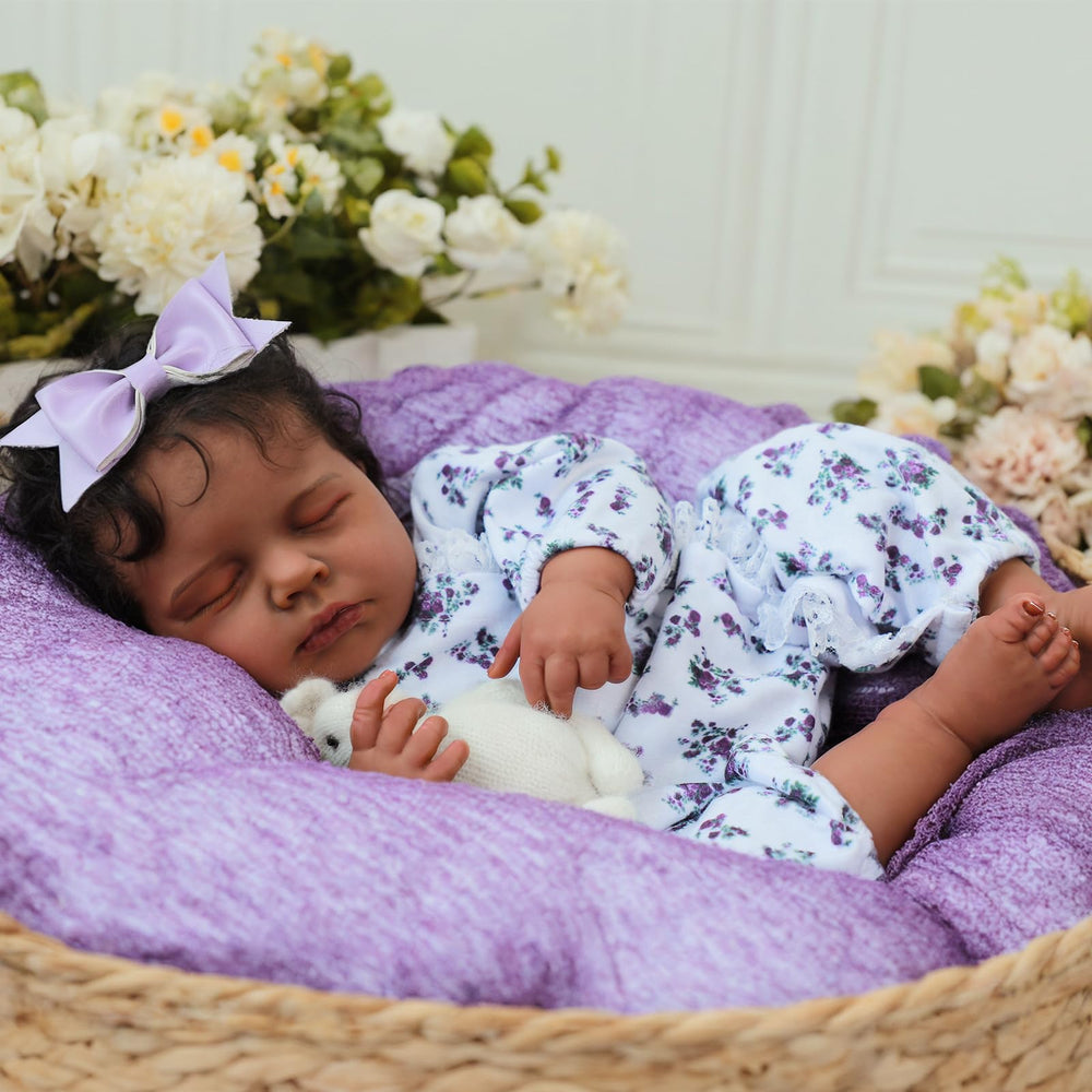 SCOM Reborn 20-inch Black Girl doll front view for lifelike roleplay and nurturing play.