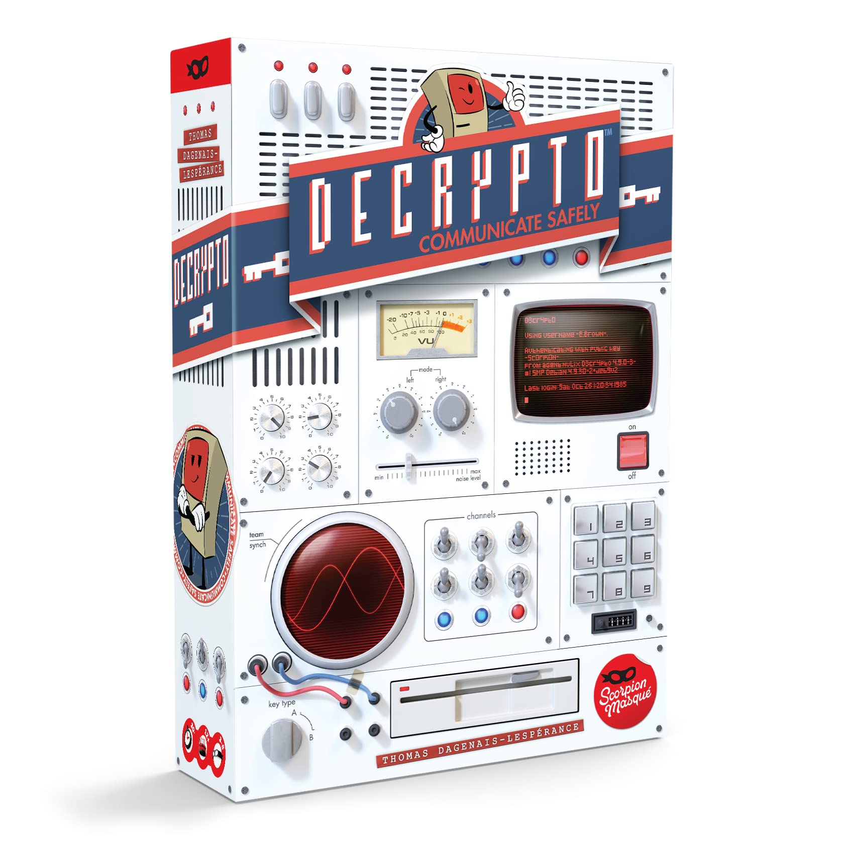 Scorpion Masqué Decrypto card slides enable quick word-code transmission during gameplay