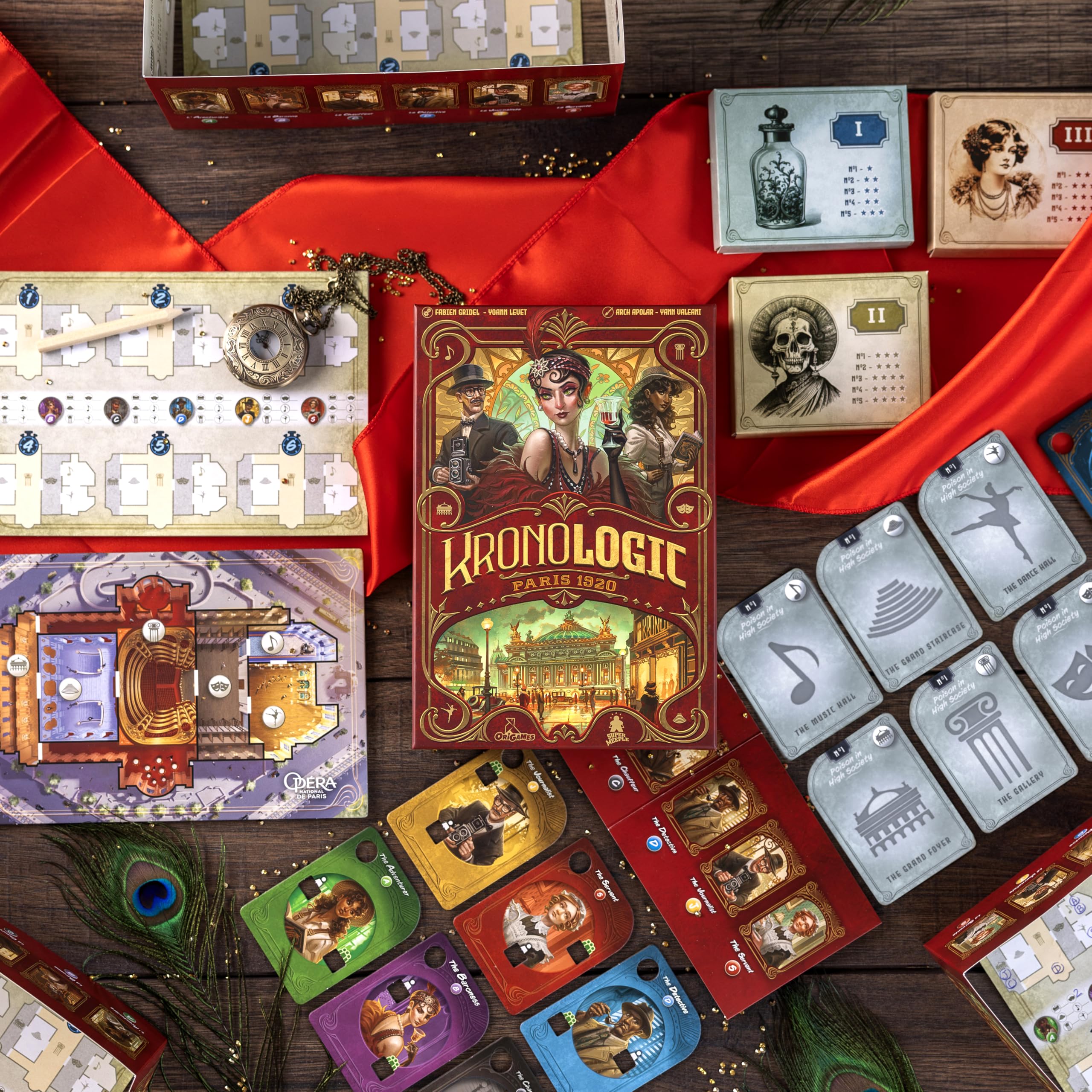 Scorpion Masqué Kronologic clue tiles – strategic placement fuels deduction