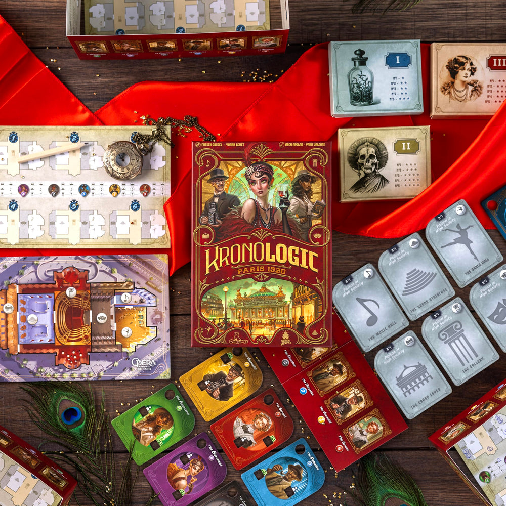 Scorpion Masqué Kronologic clue tiles – strategic placement fuels deduction