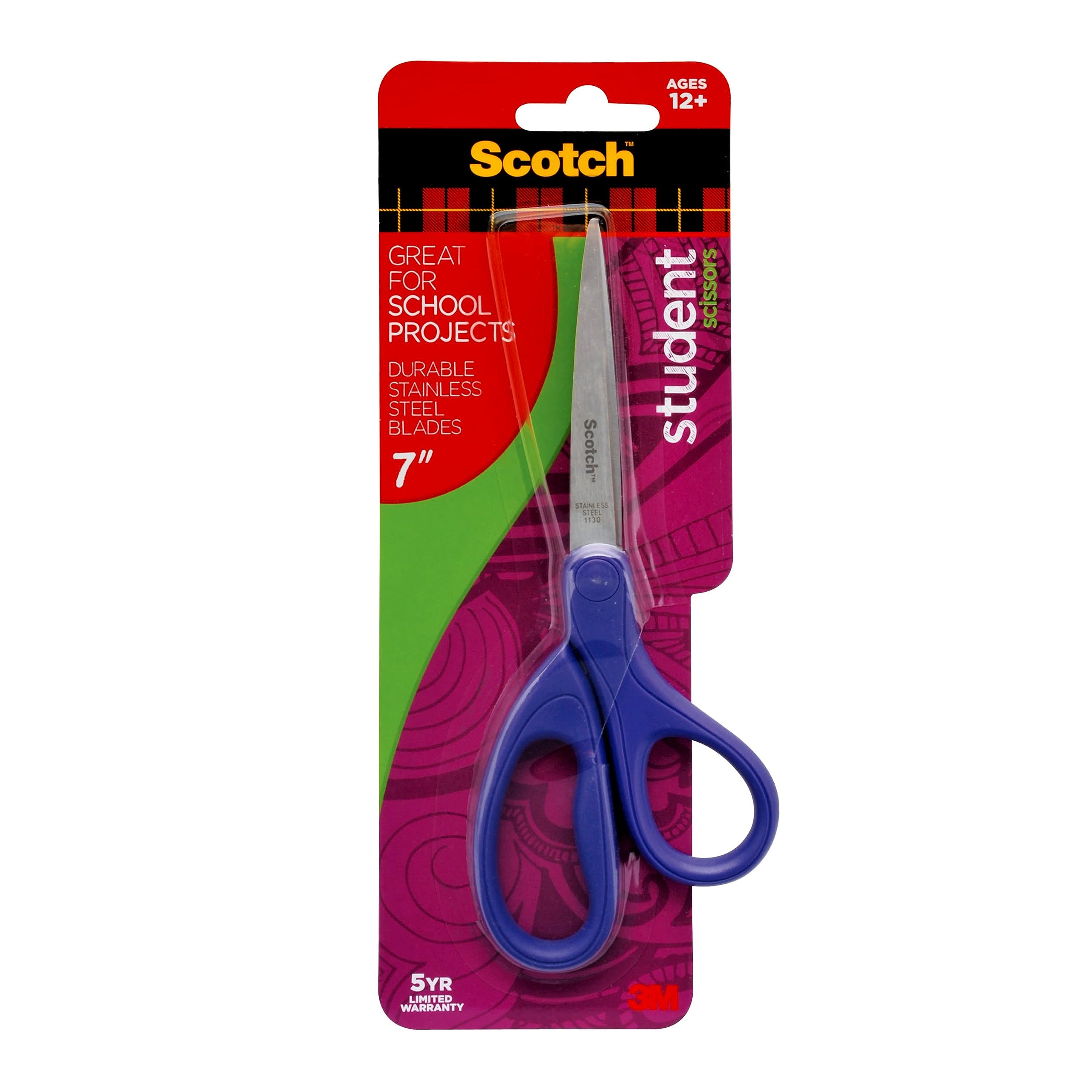 Scotch Student Scissors 7-Inch blade closeup shows durable stainless steel blades.