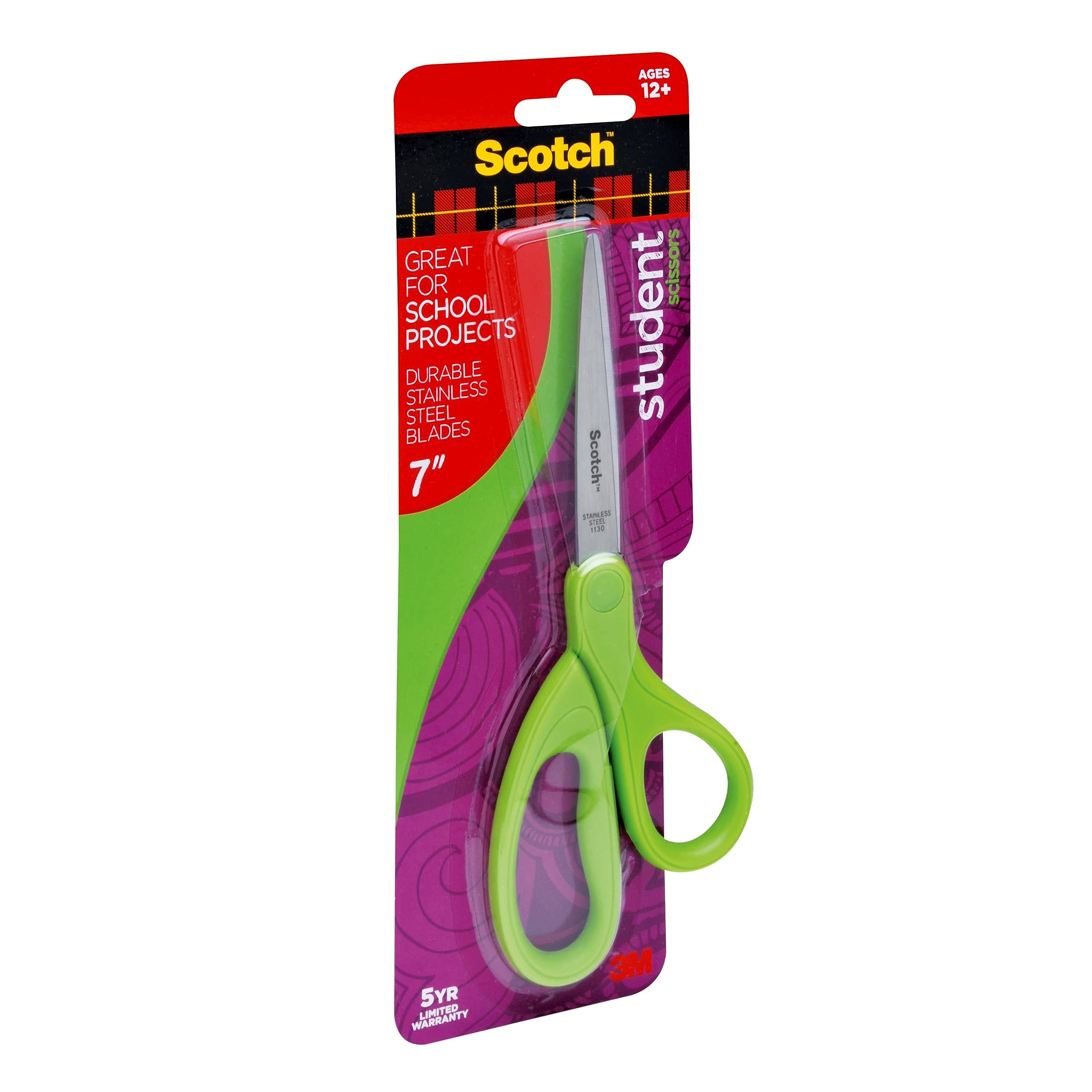 Scotch Student Scissors 7-Inch purple handle comfortable grip for young learners.