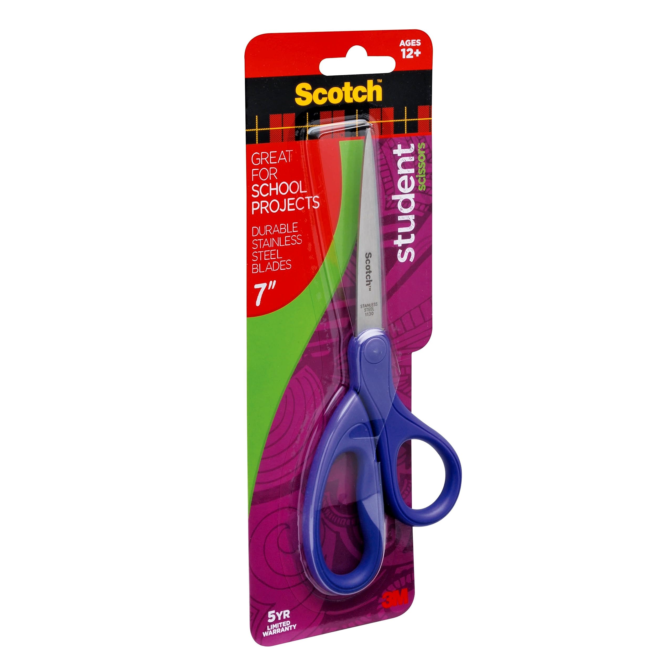 Scotch Student Scissors 7-Inch right-handed design optimized for students.