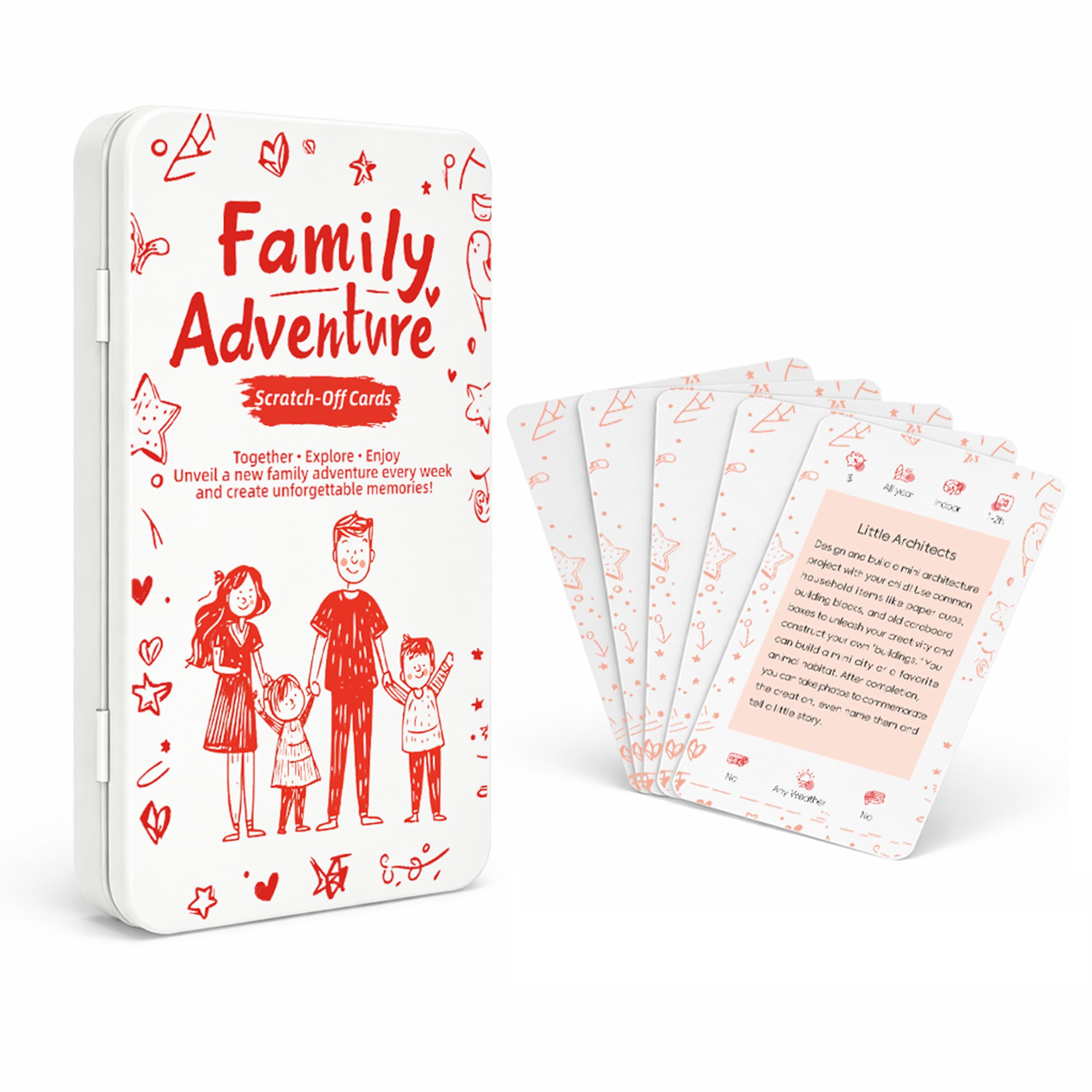Scratch Quest Family Card Game cover promotes screen-free bonding and easy setup