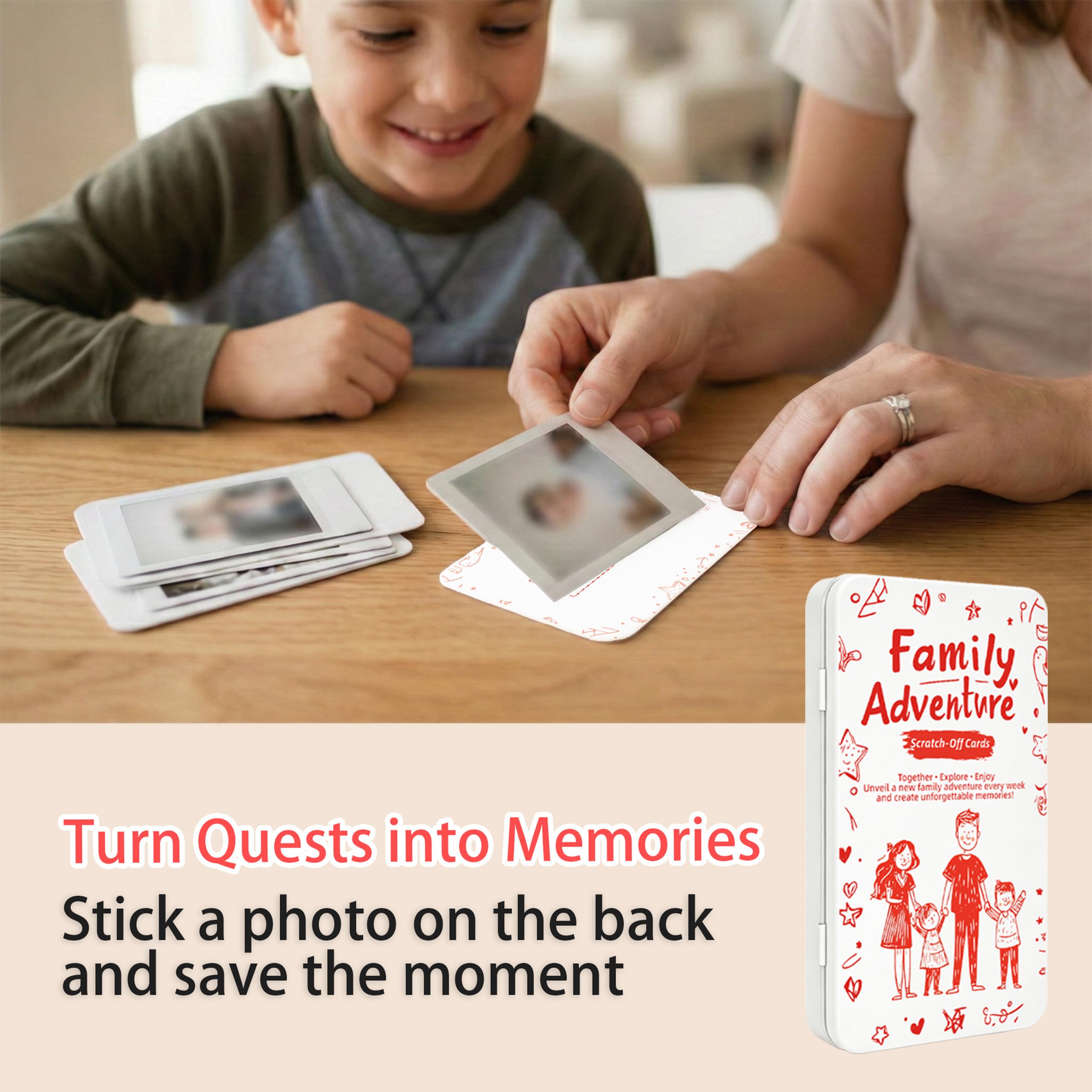 Scratch Quest family game night scene shows quick rounds for all ages