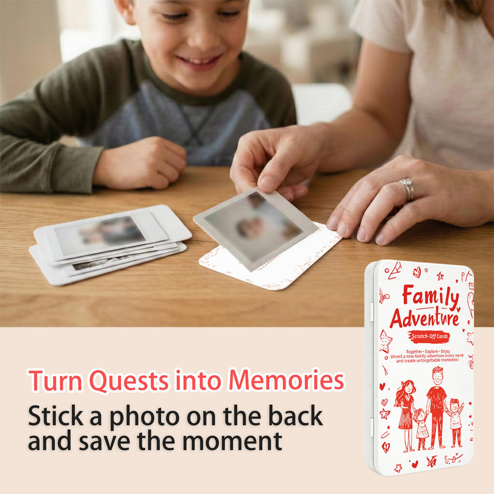 Scratch Quest family game night scene shows quick rounds for all ages