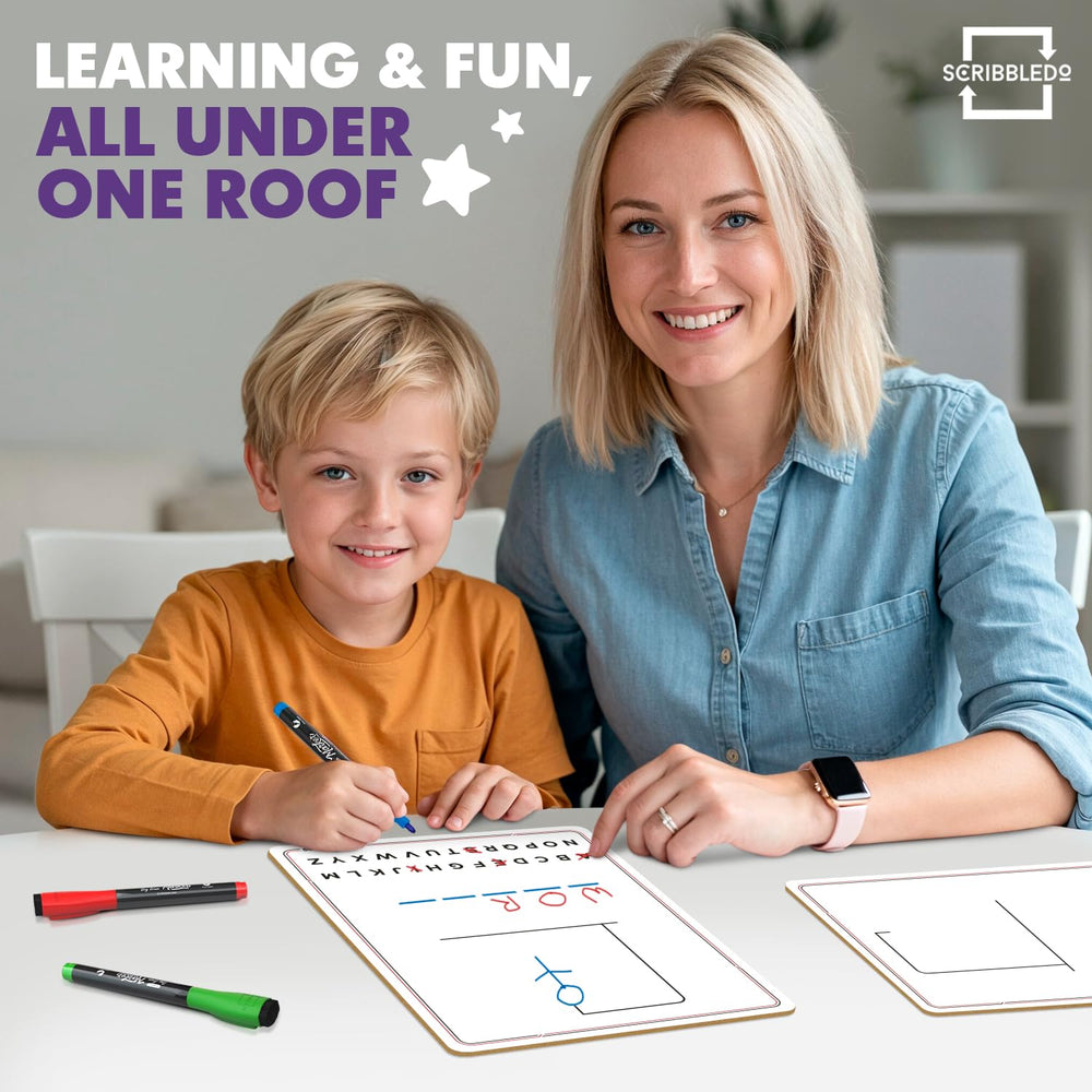 Scribbledo Hangman blank surface ready for drawing and spelling practice.