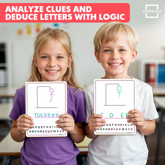 Scribbledo Hangman double-sided layout boosts creativity and interactive classroom activities.