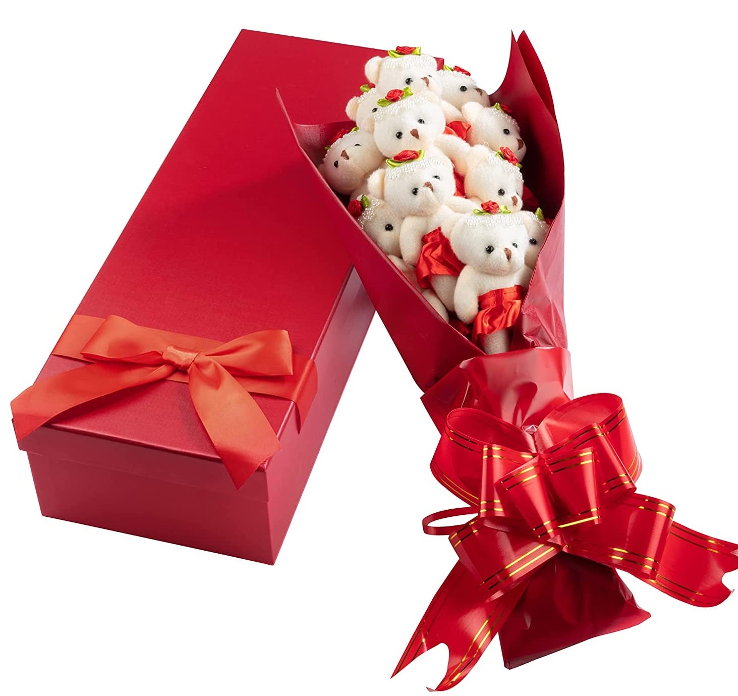 SCS Direct deluxe red Valentine bear bouquet with 12 plush bears, a lasting keepsake.