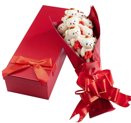 SCS Direct deluxe red Valentine bear bouquet with 12 plush bears, a lasting keepsake.