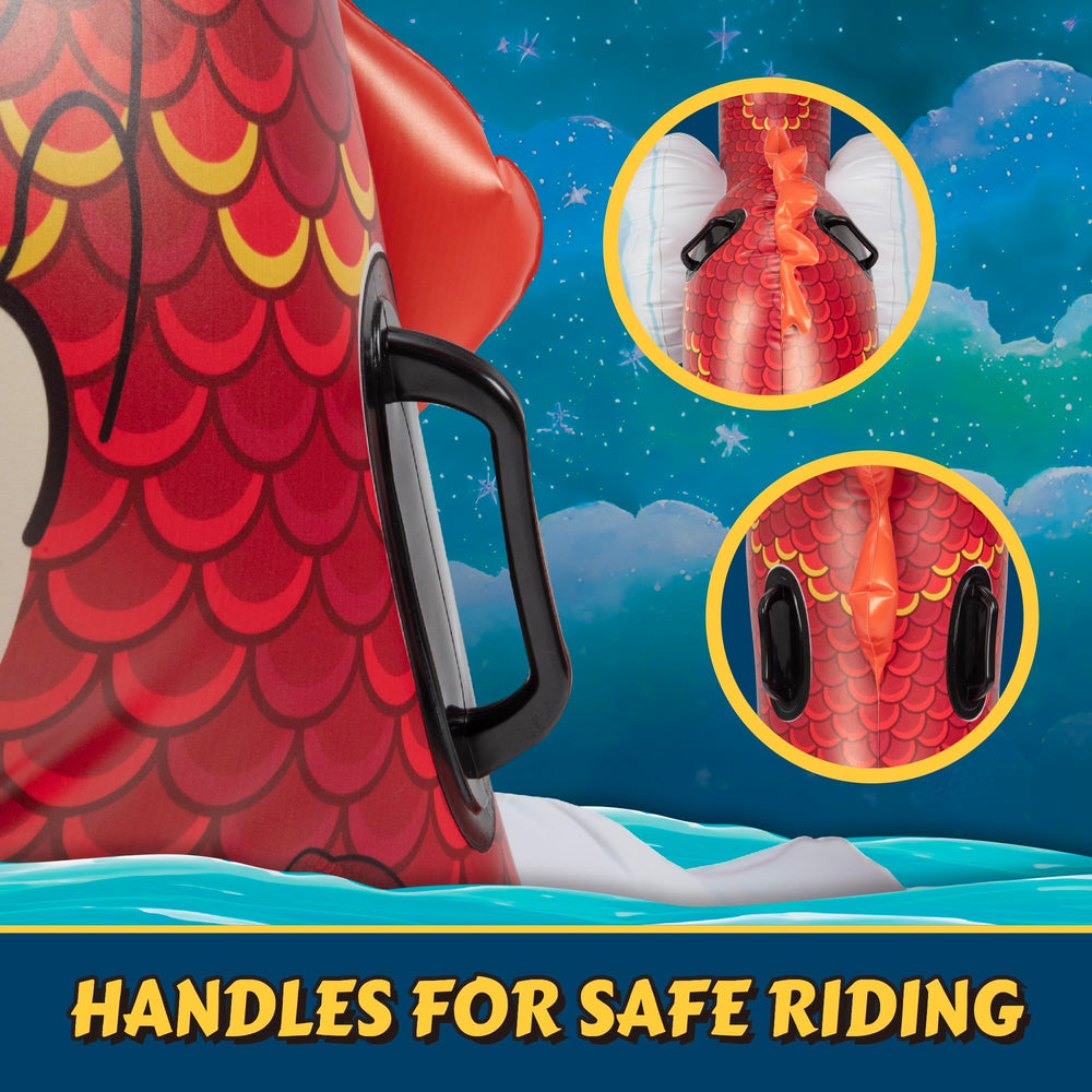 SCS Direct dragon pool float suitable for backyard parties, beaches, and lakes.