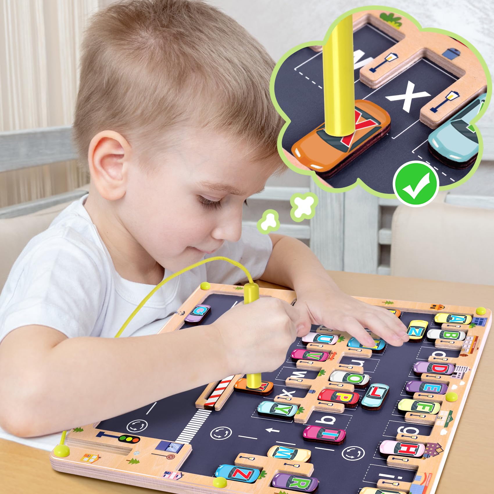 Scuwtocn magnetic pen with string keeps blocks organized during travel.