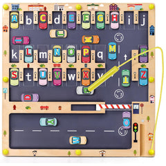 Scuwtocn wooden magnetic alphabet maze board for safe, tactile letter learning.