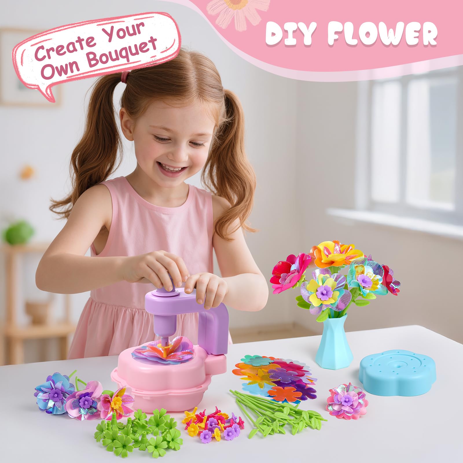 Scvcid fosters social play with friends through DIY flower bouquets.