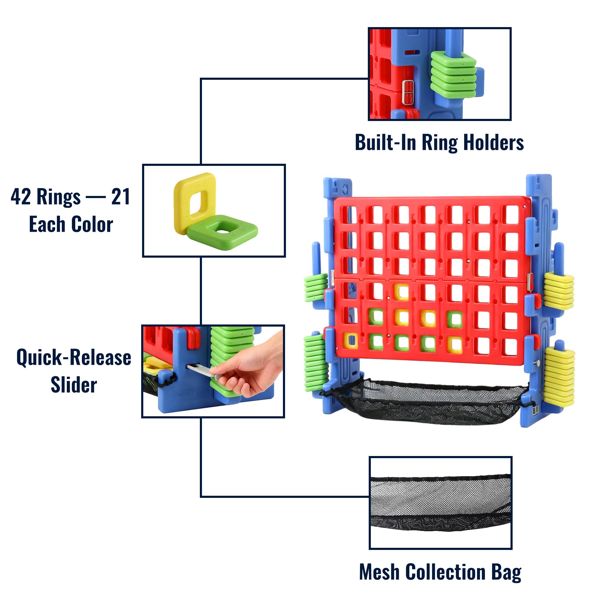 SDADI screwless giant 4-in-a-row HDPE with rounded edges for kid-safe use