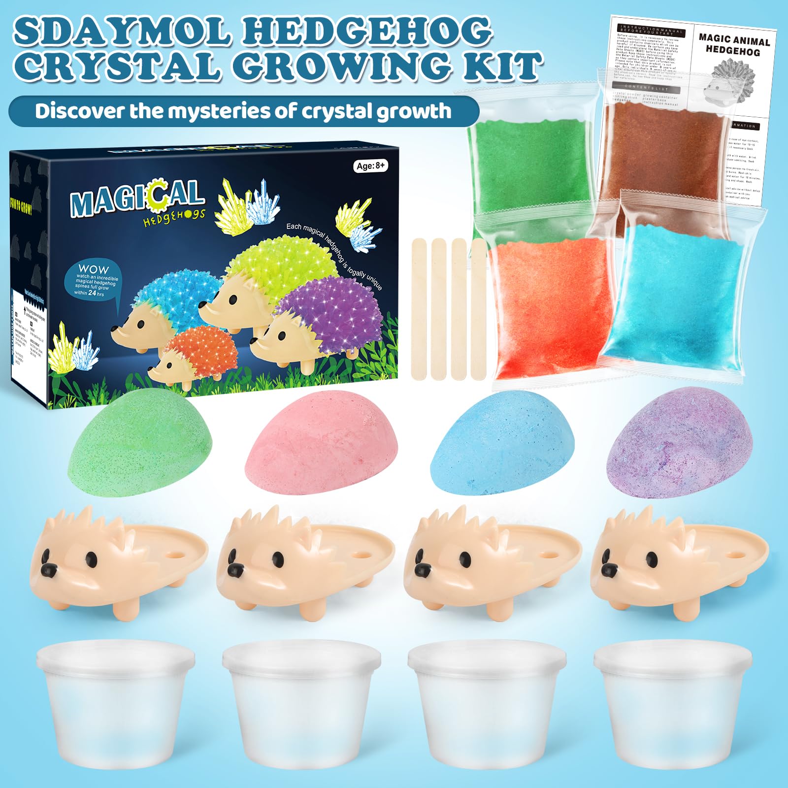 sdaymol Crystal Growing Kit: red hedgehog crystals for STEM exploration.