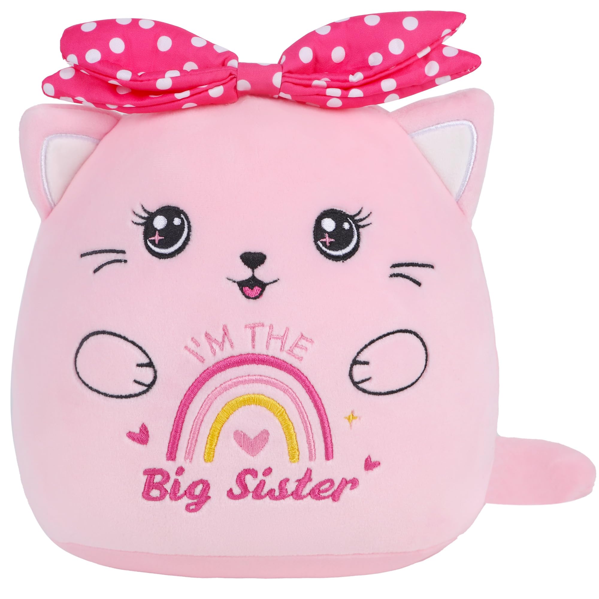 SEAOPOP big-sister cat plush with pink bow for celebrating a new big sister