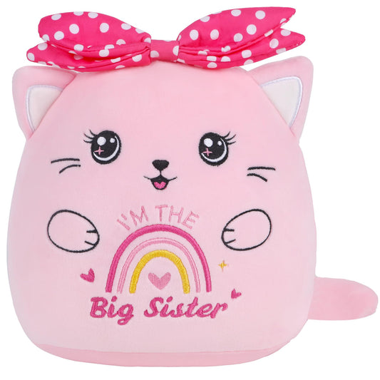 SEAOPOP big-sister cat plush with pink bow for celebrating a new big sister
