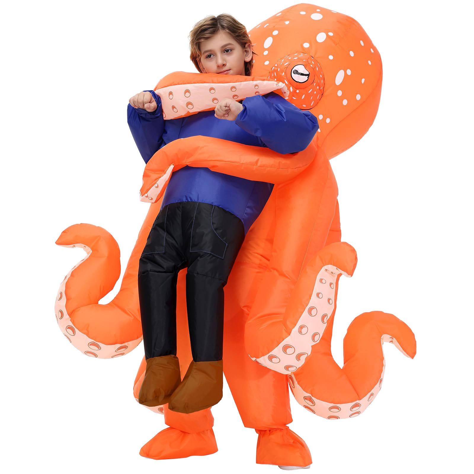 Searhmomo inflatable octopus costume – blower unit close-up, fast inflation for hassle-free dressing.