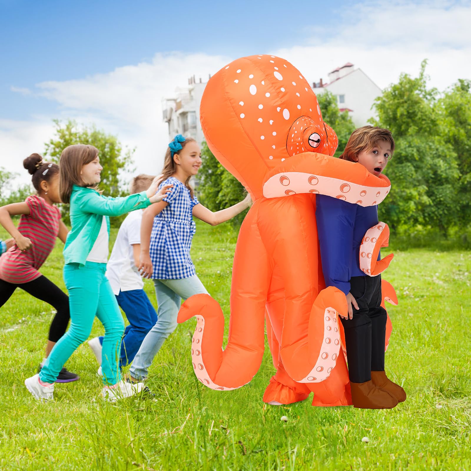 Searhmomo inflatable octopus costume – size 120-150 cm, fits many kids for Halloween.