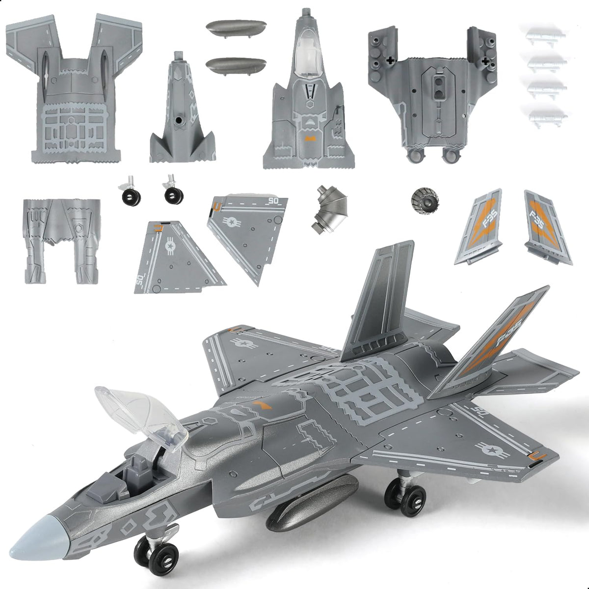 SEBUNAS 1:72 F-35 model kit with open cockpit for display and play.