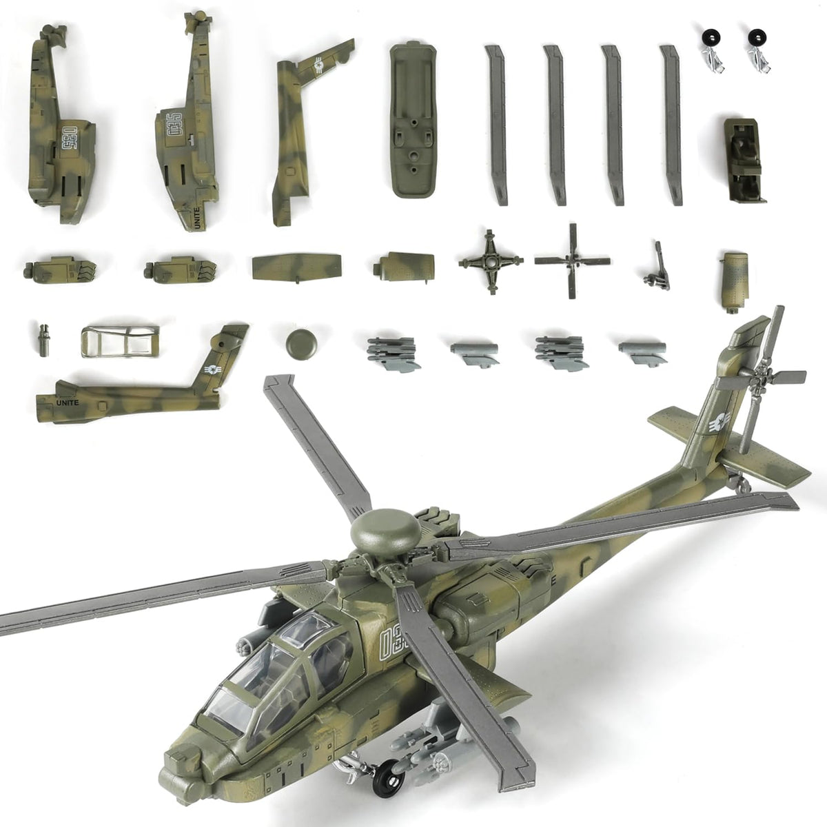SEBUNAS AH-64 Apache front view model for display and collection