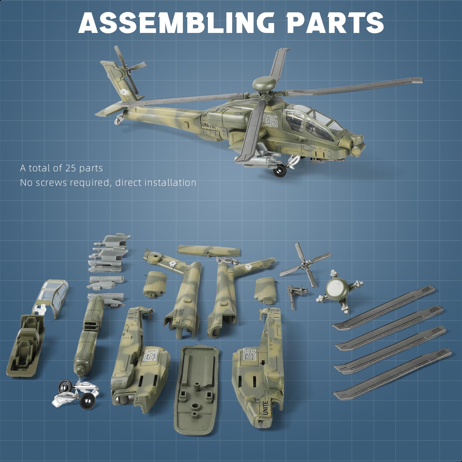 SEBUNAS AH-64 Apache movable wheels for interactive posing