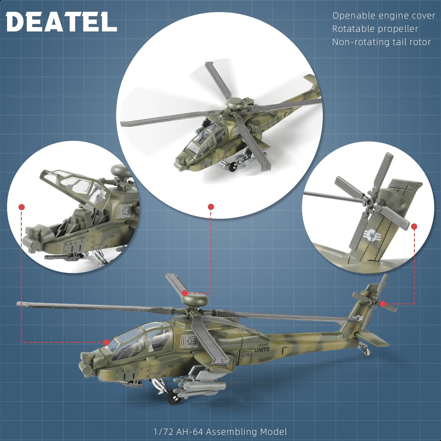SEBUNAS AH-64 Apache rotating propellers for dynamic display