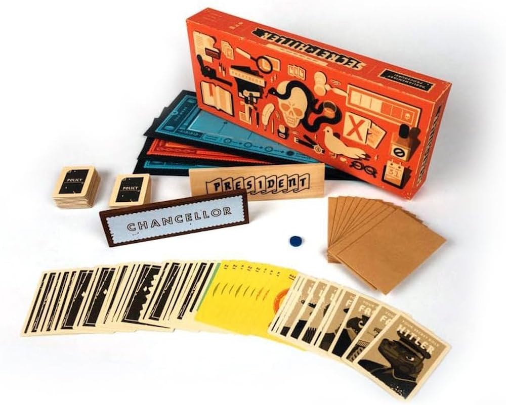 Secret Hitler hidden roles and secret envelopes create suspenseful gameplay and strategic misdirections.