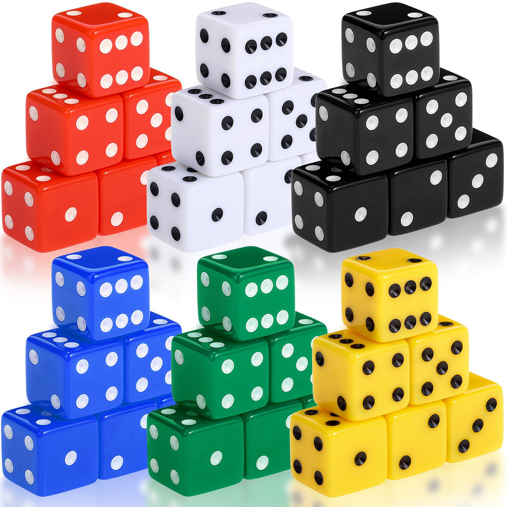 Seenelling 36-piece opaque 19mm D6 dice set in white and colors for quick gameplay.