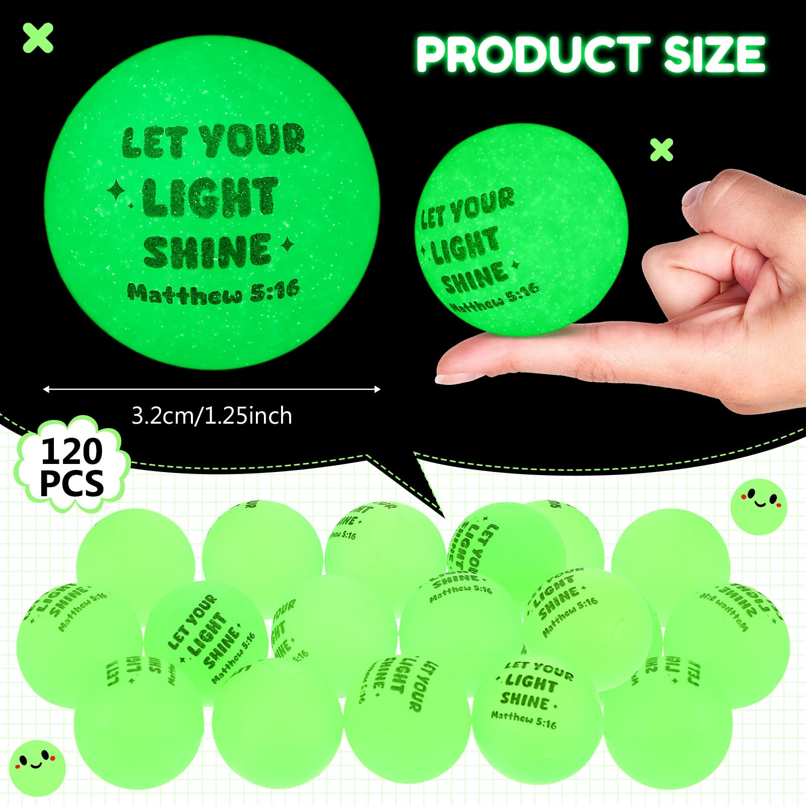 Seenelling Bible verse ball green glow ideal for kids' parties and classroom use
