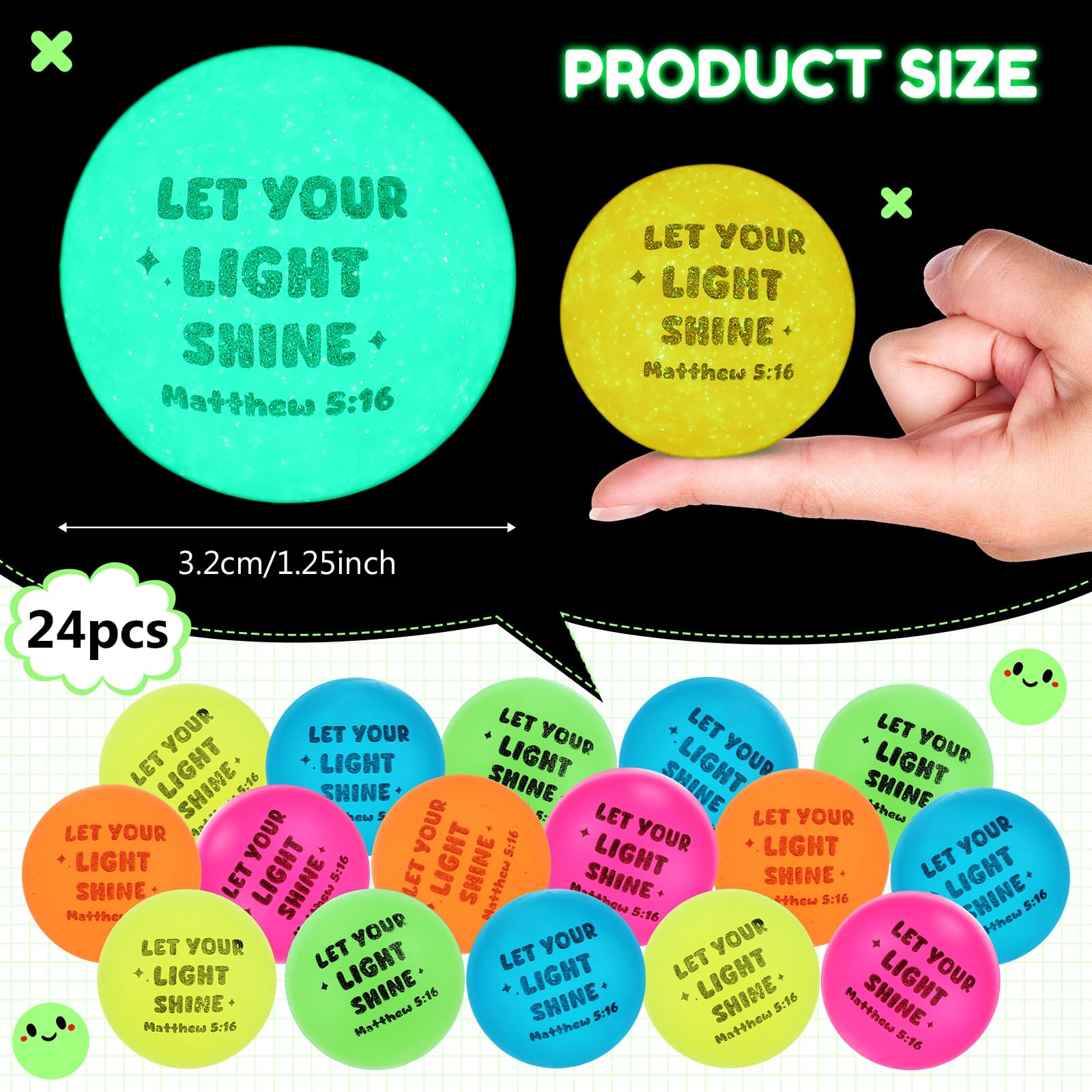 Seenelling glow-in-the-dark bouncy ball features Bible verses for night-time play.