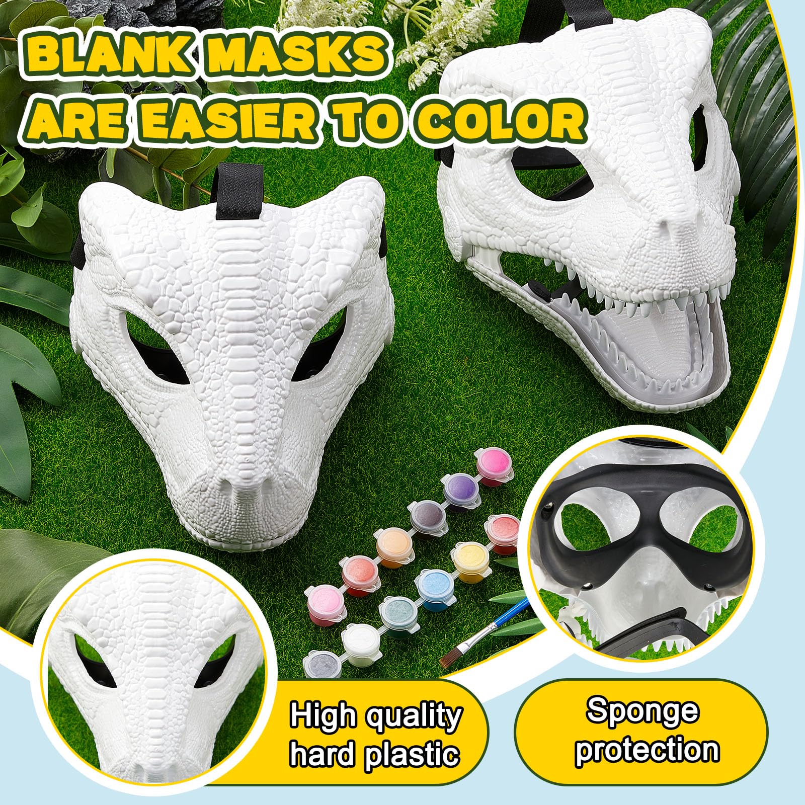 Seenelling dino-mask mouth-open sound feature for interactive pretend play.