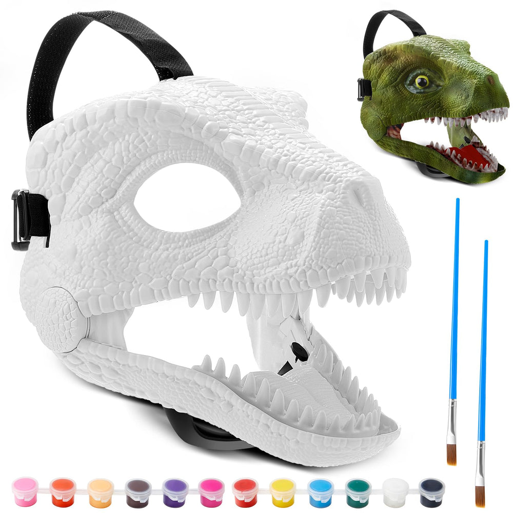 Seenelling DIY white dino mask front view ready for custom painting and imaginative play.