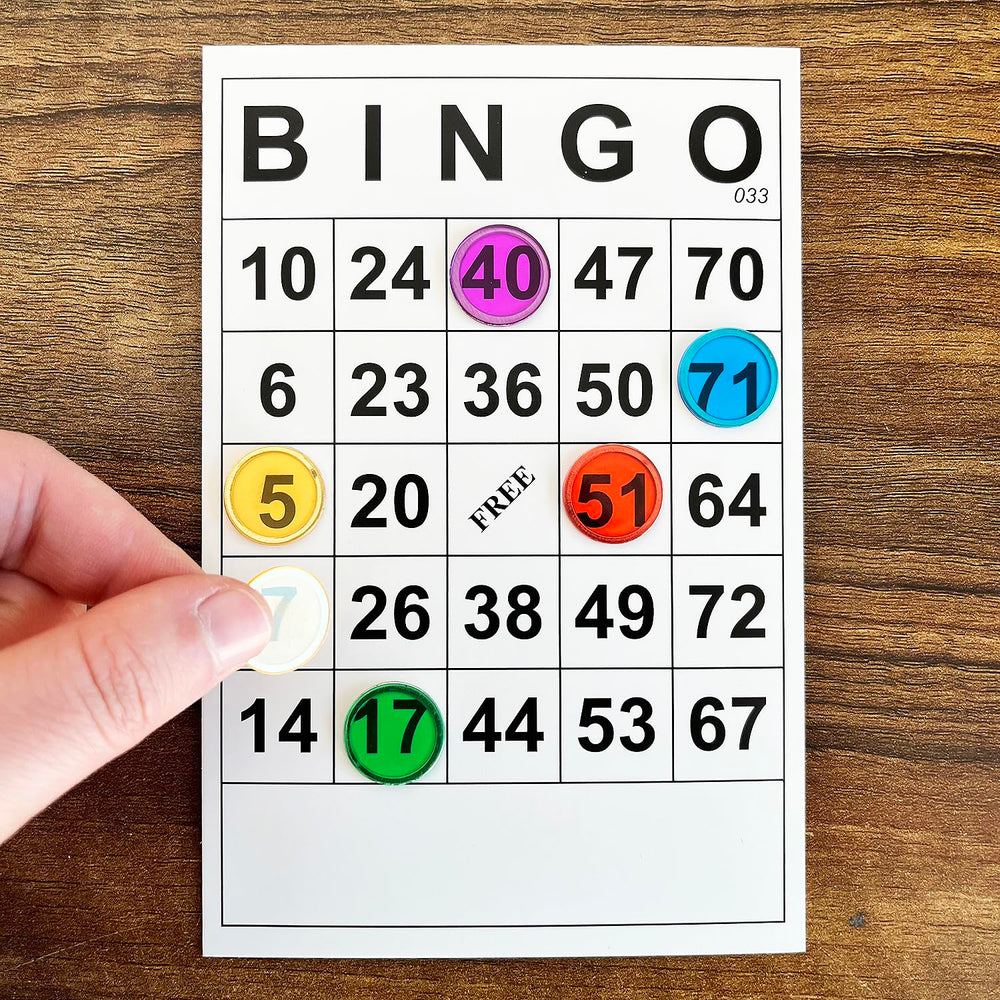 SEETOOOGAMES compact bingo chip set for portable classroom fun.