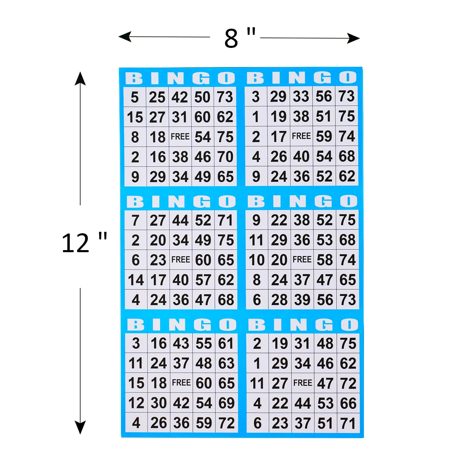 SEETOOOGAMES bingo cards measure 8x12 inches for easy readability