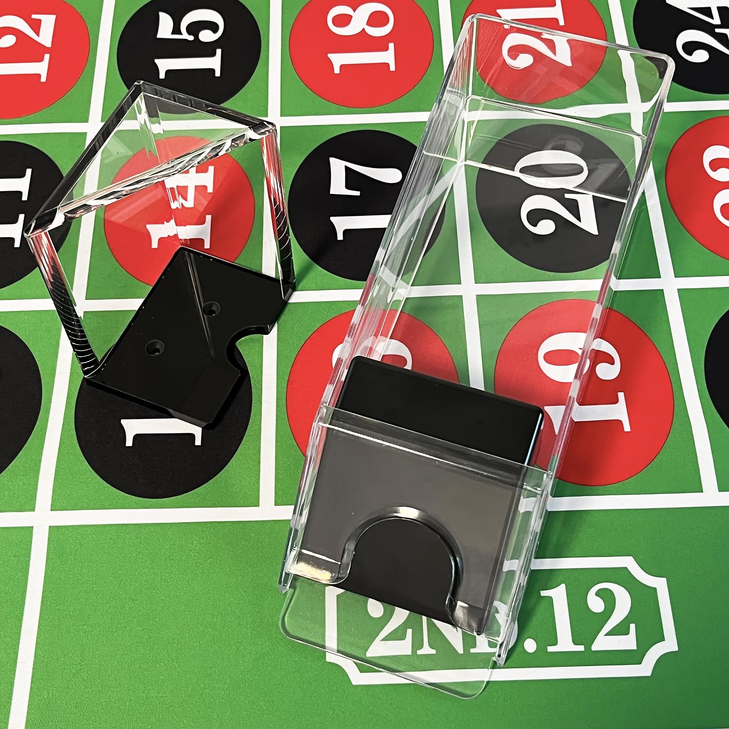 SEETOOOGAMES clear acrylic card dispenser highlights cards for easy visibility during play.