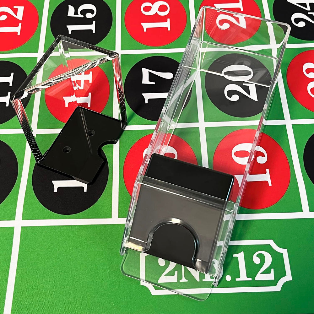 SEETOOOGAMES clear acrylic card dispenser highlights cards for easy visibility during play.