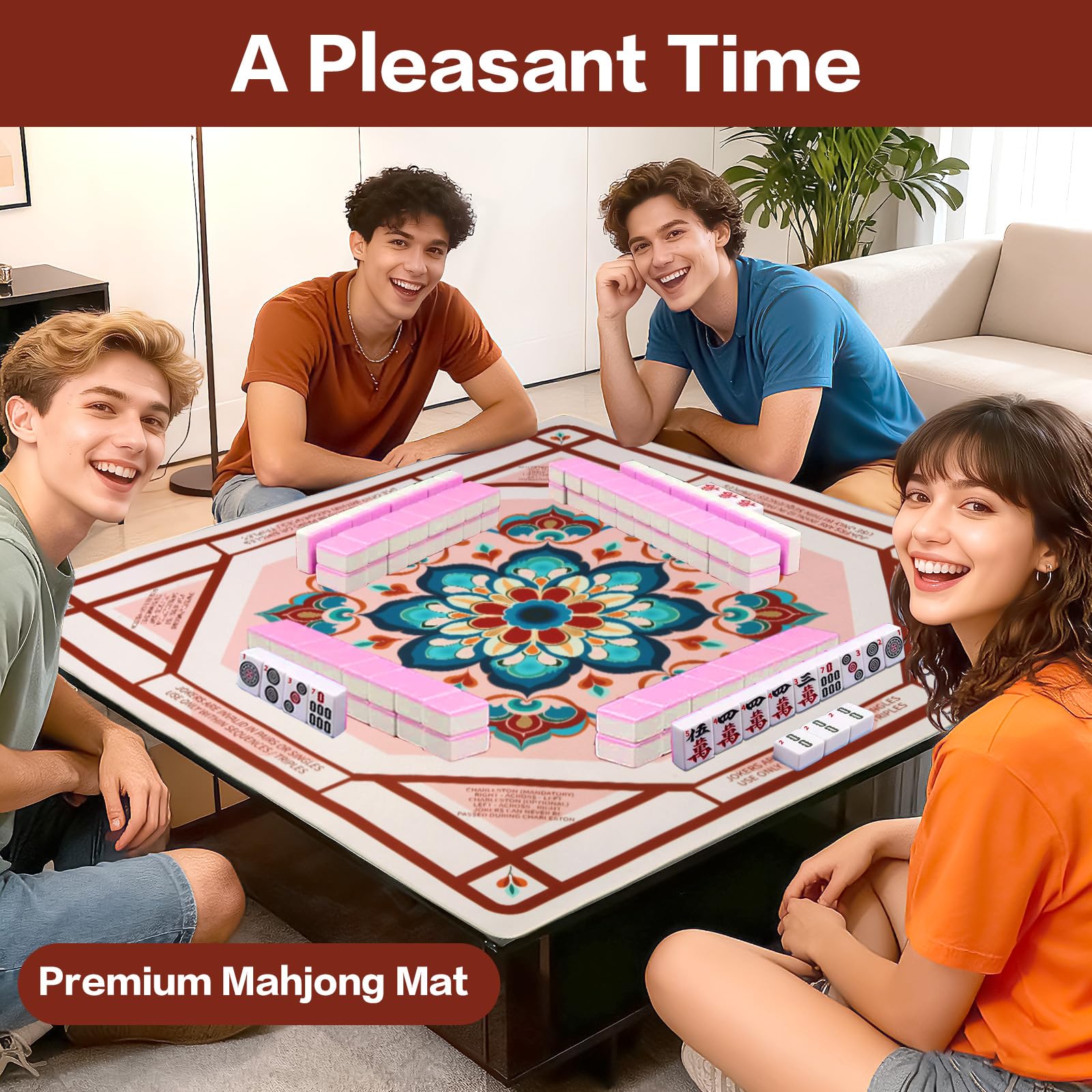 Seeuagn mahjong mat with non-slip rubber backing on table