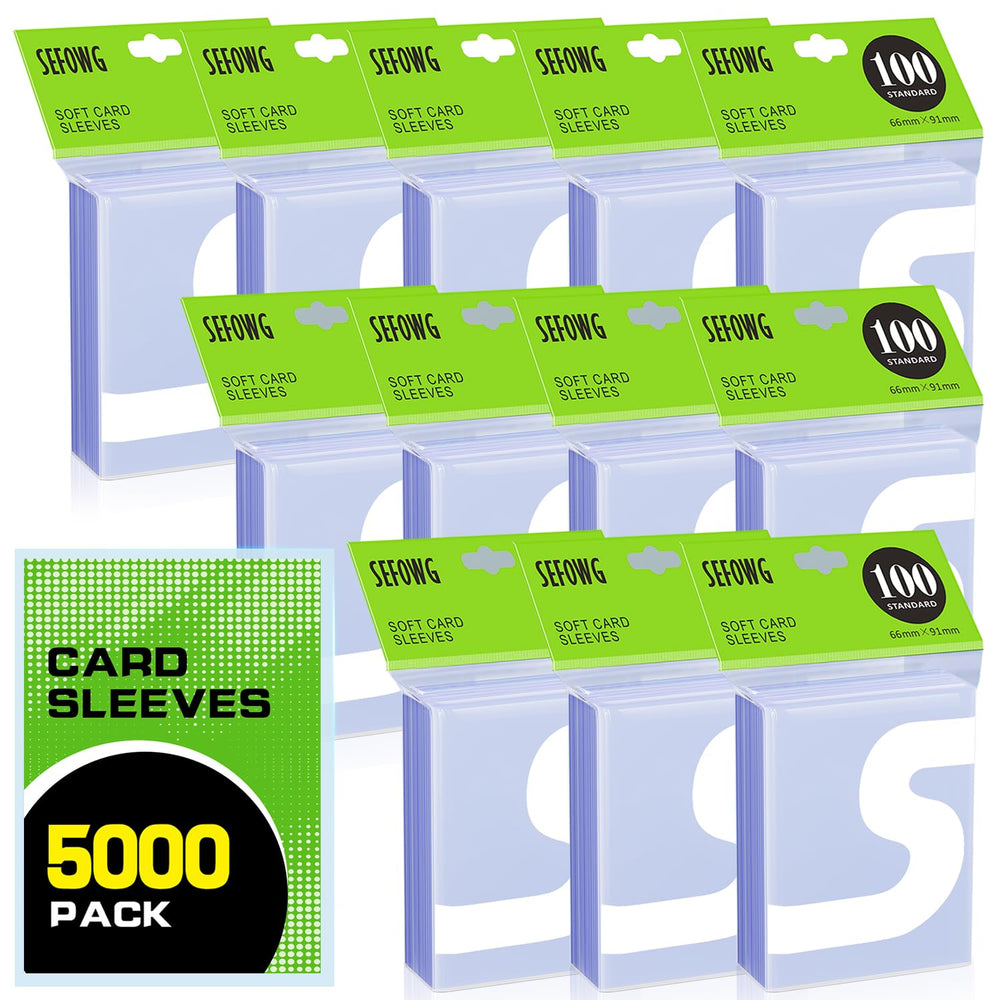 SEFOWG 5000ct clear sleeves protect and showcase trading cards with crystal clarity.