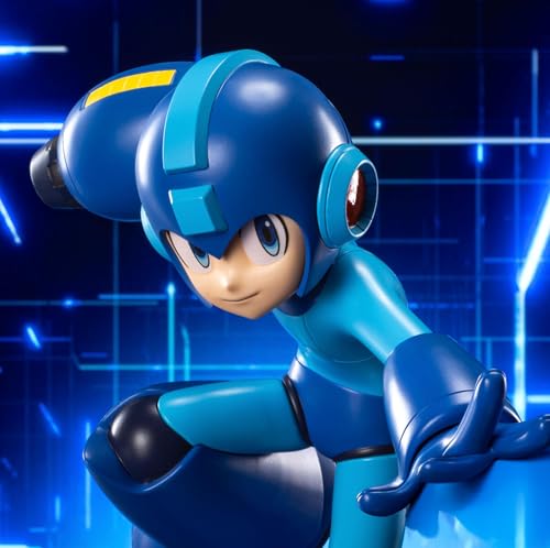 Close-up detail shot of SEGA Luminasta Mega Man figure with premium paint