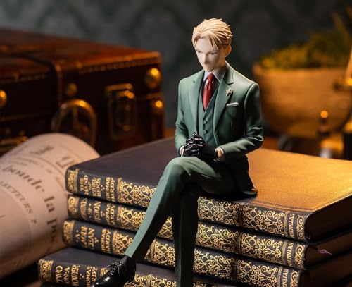 Loid Forger figure by SEGA sits securely on a base stand for stable posing.