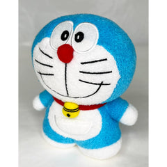 Sekiguchi Doraemon plush side view highlighting compact size for desk or shelf