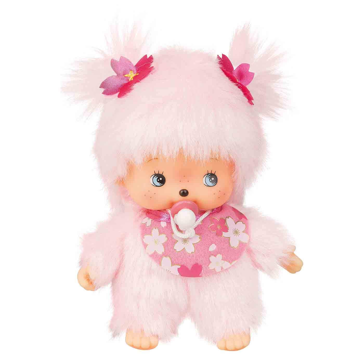 Sekiguchi Monchhichi Bebichichi Sakura features pastel hair flowers for playful styling.