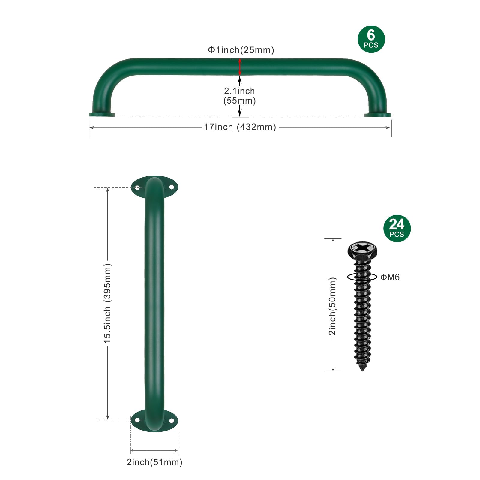 SELEWARE 6-pack 17-inch green handles ideal for monkey bars and jungle gyms safety