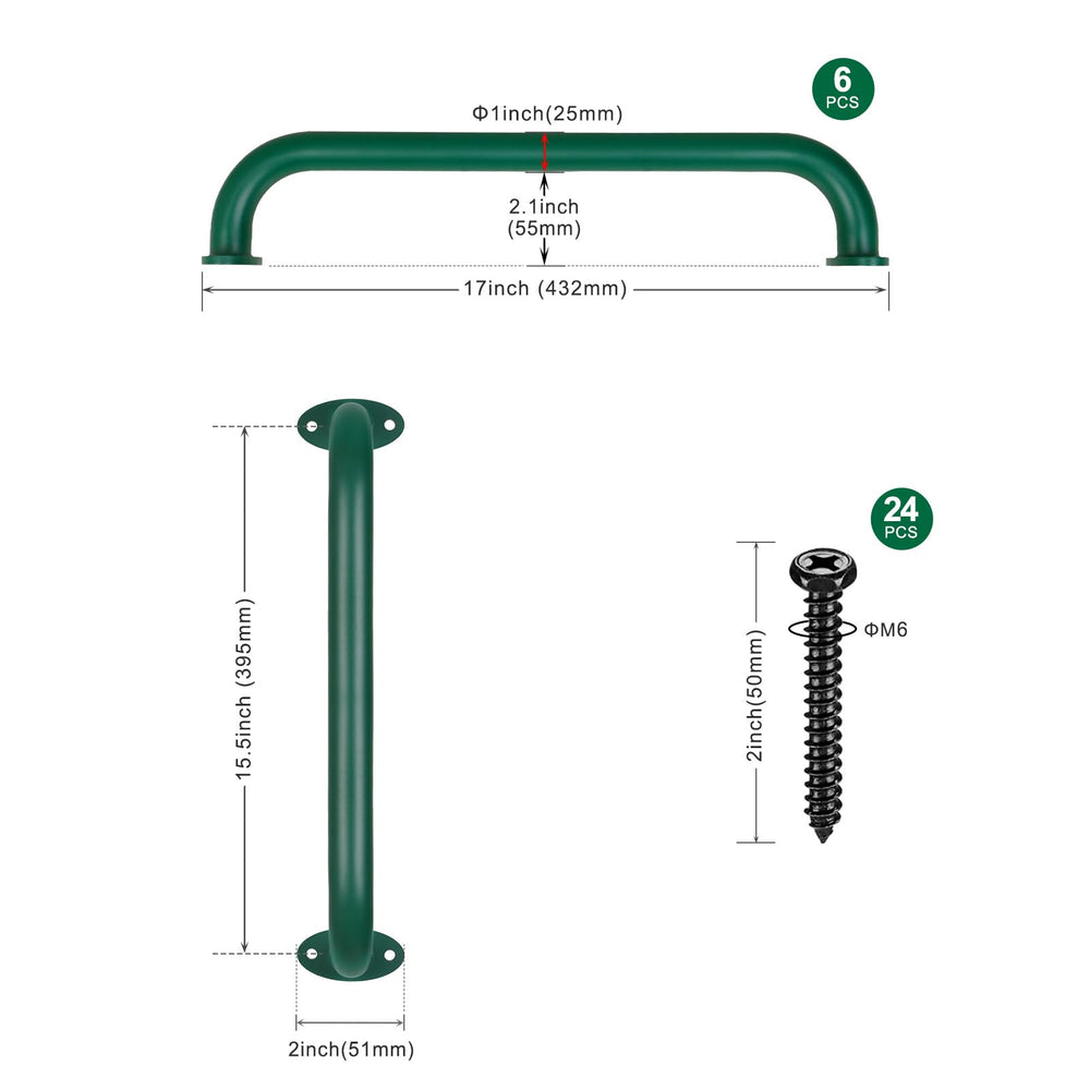 SELEWARE 6-pack 17-inch green handles ideal for monkey bars and jungle gyms safety
