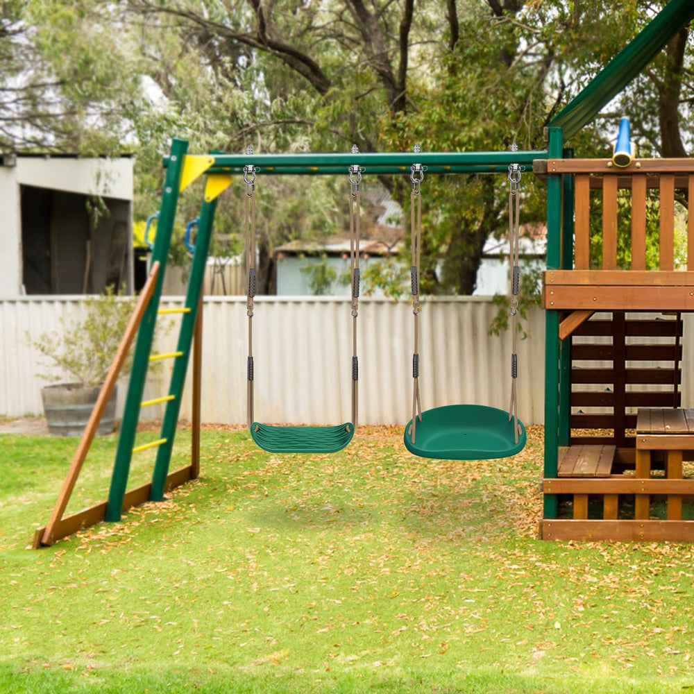 SELEWARE green swing seat, side view, non-slip surface for secure swinging