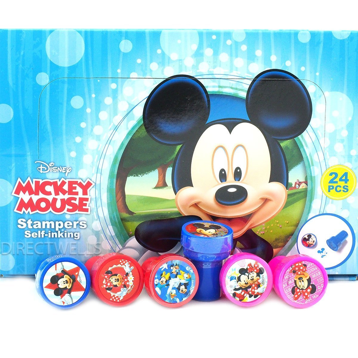 Mickey Mouse Minnie self-inking stamps in action for kids' crafts