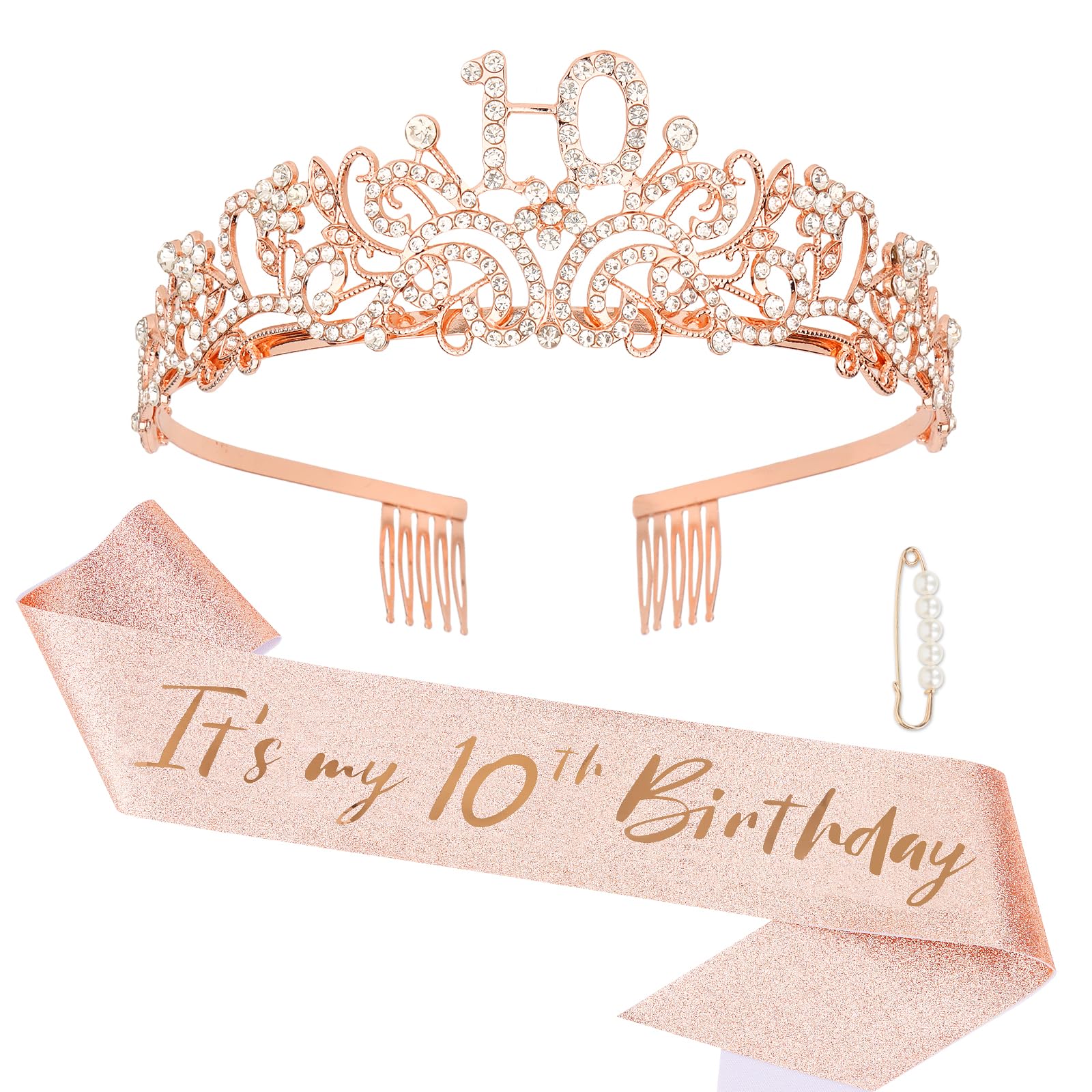 Semato Rose Gold 10th Crown close-up with rhinestones for party-ready sparkle